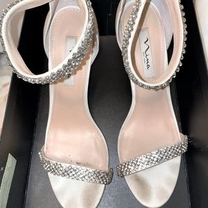 Nina Wedding Heels-Worn once 🤗 White satin bridal shoes with rhinestone gems.